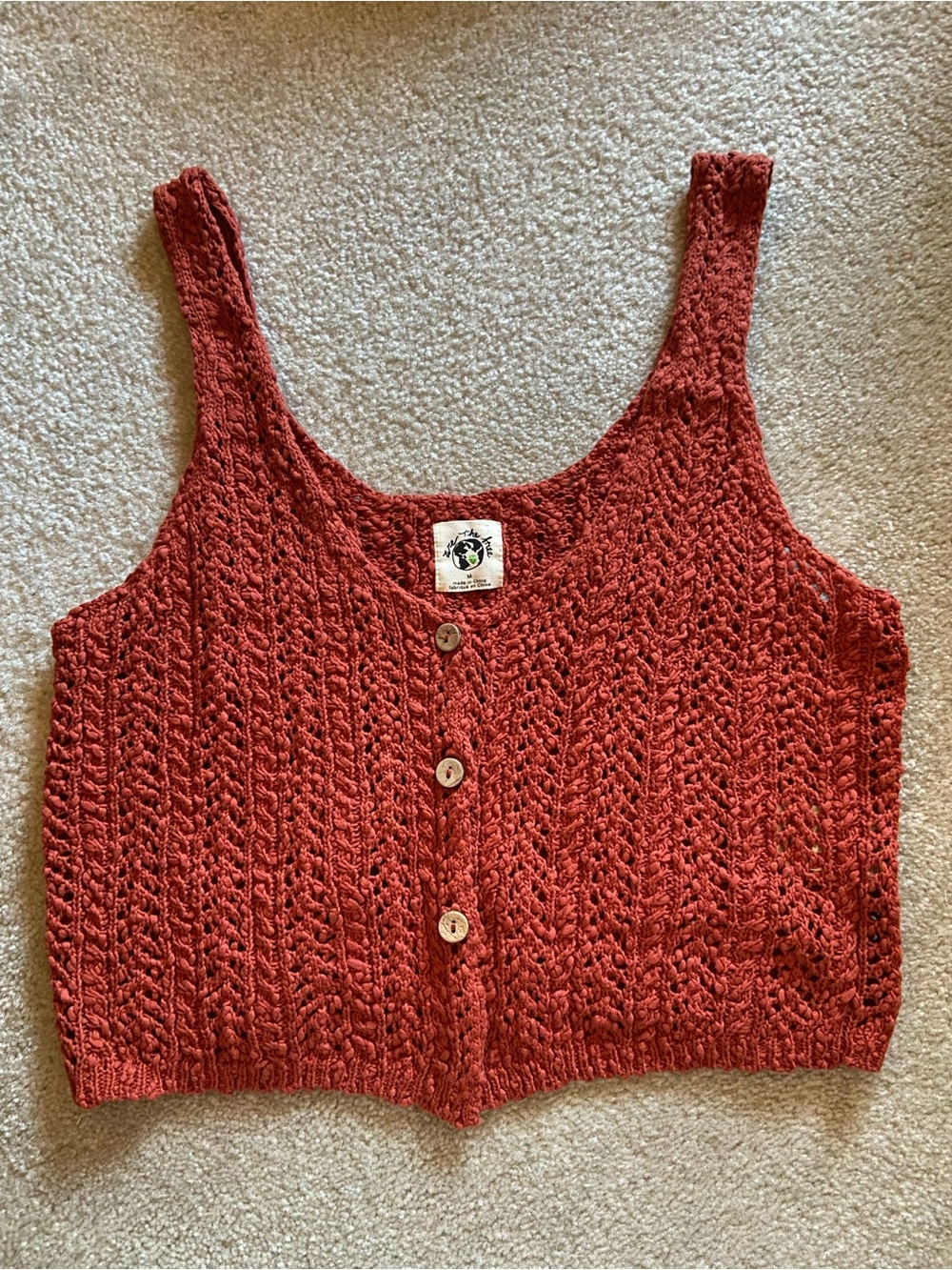 Free People Rust Red Crochet Button Tank